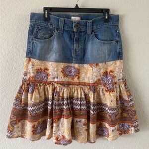 Vintage Red Tab Levi’s Mixed Fabric Denim Knee Skirt Juniors 7 Women’s S Boho